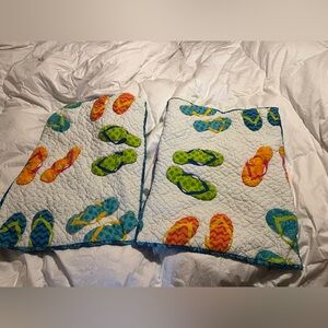 The Company Store~ Flip Flop Beach Quilted Pillow Shams~ 2 ~ 100%Cotton
